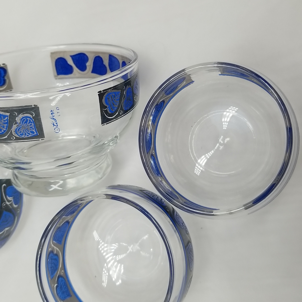 Culver Glass Mid Century Modern Blue Hearts Bar Set - Picture 10 of 16